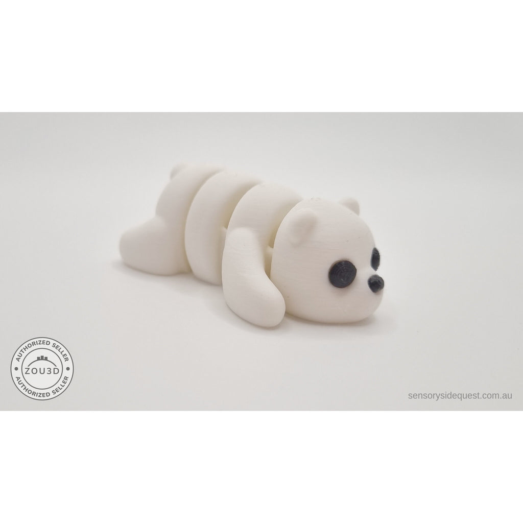 White Baby Bear 3D printed articulated fidget toy — straight front face view showing eyes and nose — Sensory Sidequest Australia