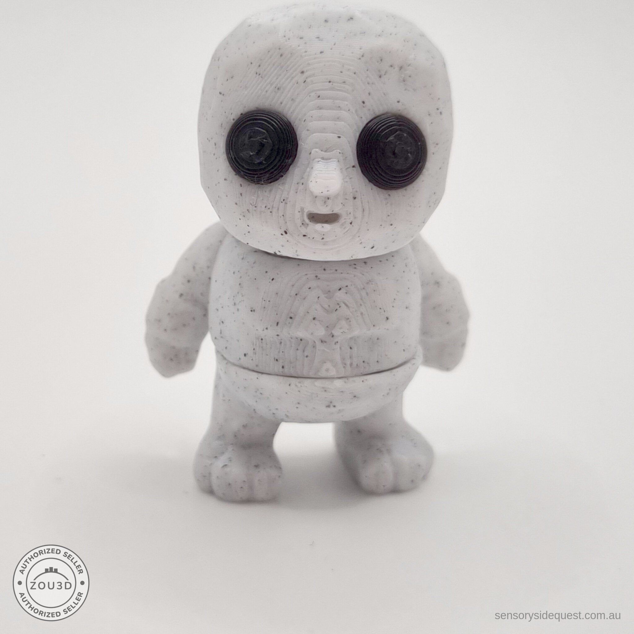 White granite Tiny Rock Golem 3D printed articulated fidget toy — front view by Sensory Sidequest