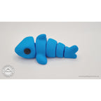 024-SHK Baby Shark in cyan matte, flat side view clearly showing all body segments — 3D printed fidget toy by Sensory Sidequest