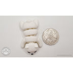 White Baby Bear 3D printed articulated fidget toy shown with Australian 50 cent coin for scale — Sensory Sidequest Australia