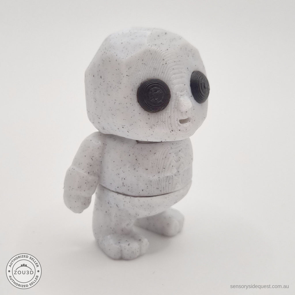 White granite Tiny Rock Golem 3D printed articulated fidget toy — 3/4 angle by Sensory Sidequest