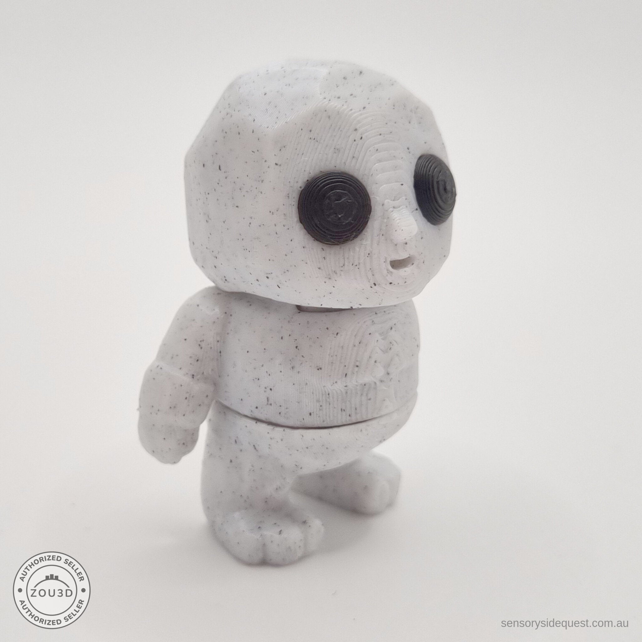 White granite Tiny Rock Golem 3D printed articulated fidget toy — 3/4 angle by Sensory Sidequest
