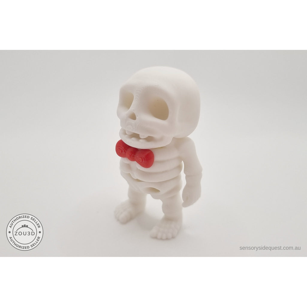 Mr.Skeleton Basic variant front closeup showing clean skull and red bow tie detail — 3D printed articulated fidget toy by Sensory Sidequest