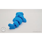 024-SHK Baby Shark in cyan matte, twisted articulated pose showing flex between segments — 3D printed fidget toy by Sensory Sidequest
