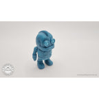 3D printed Tiny Robot articulated fidget toy in teal — close 3/4 right view showing head detail and body segments — Sensory Sidequest