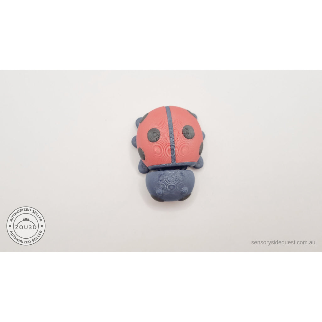 Baby Ladybug 3D print — overhead view showing red spotted elytra and navy segments