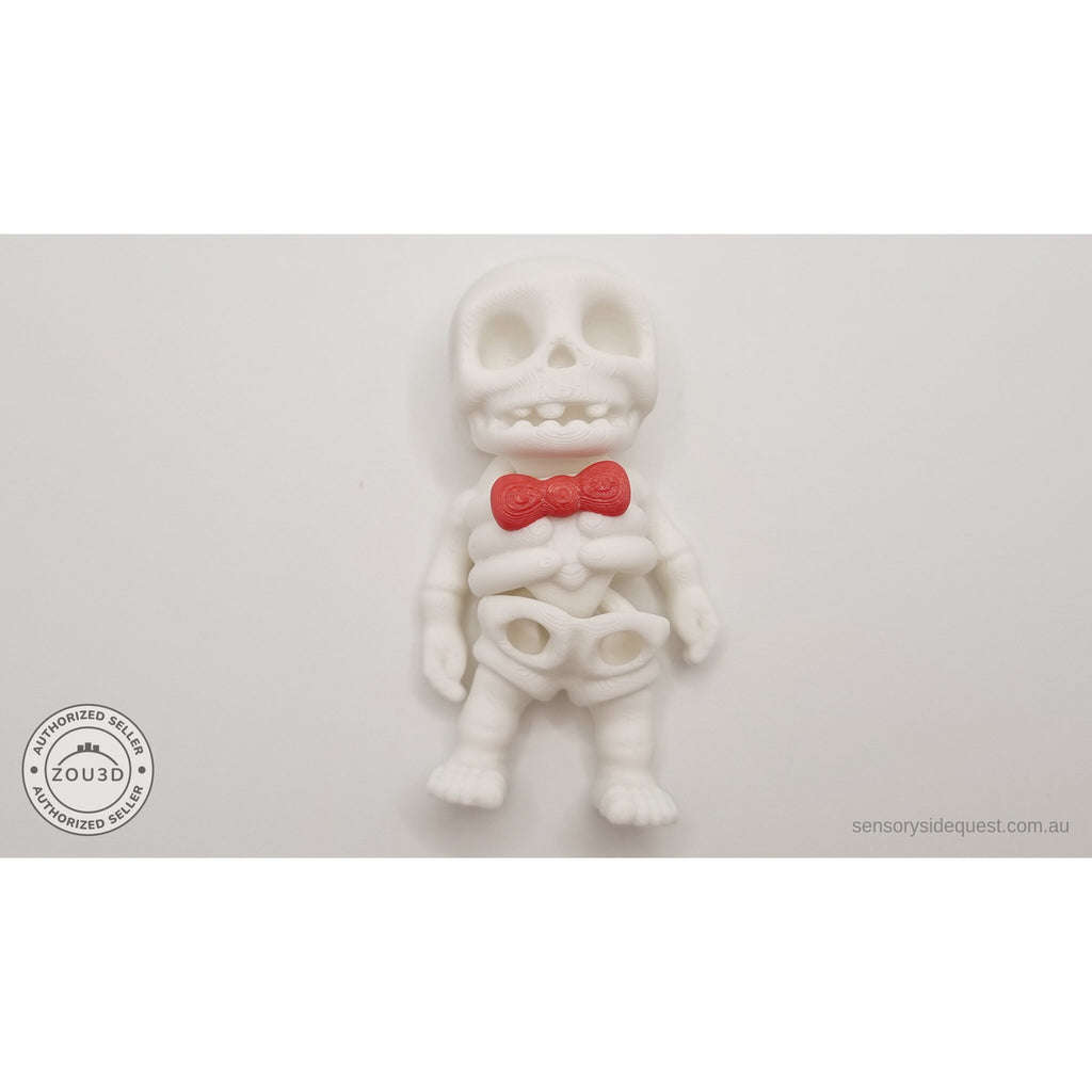 Mr.Skeleton Basic variant flat lay showing fully articulated joints and poseable limbs — 3D printed articulated fidget toy by Sensory Sidequest