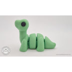 Green Baby Brontosaurus 3D printed articulated fidget toy — upright front face view — Sensory Sidequest Australia