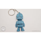 Tiny Robot 3D printed fidget toy keychain variant in teal — front view showing full figure with keychain ring and chain hardware — Sensory Sidequest