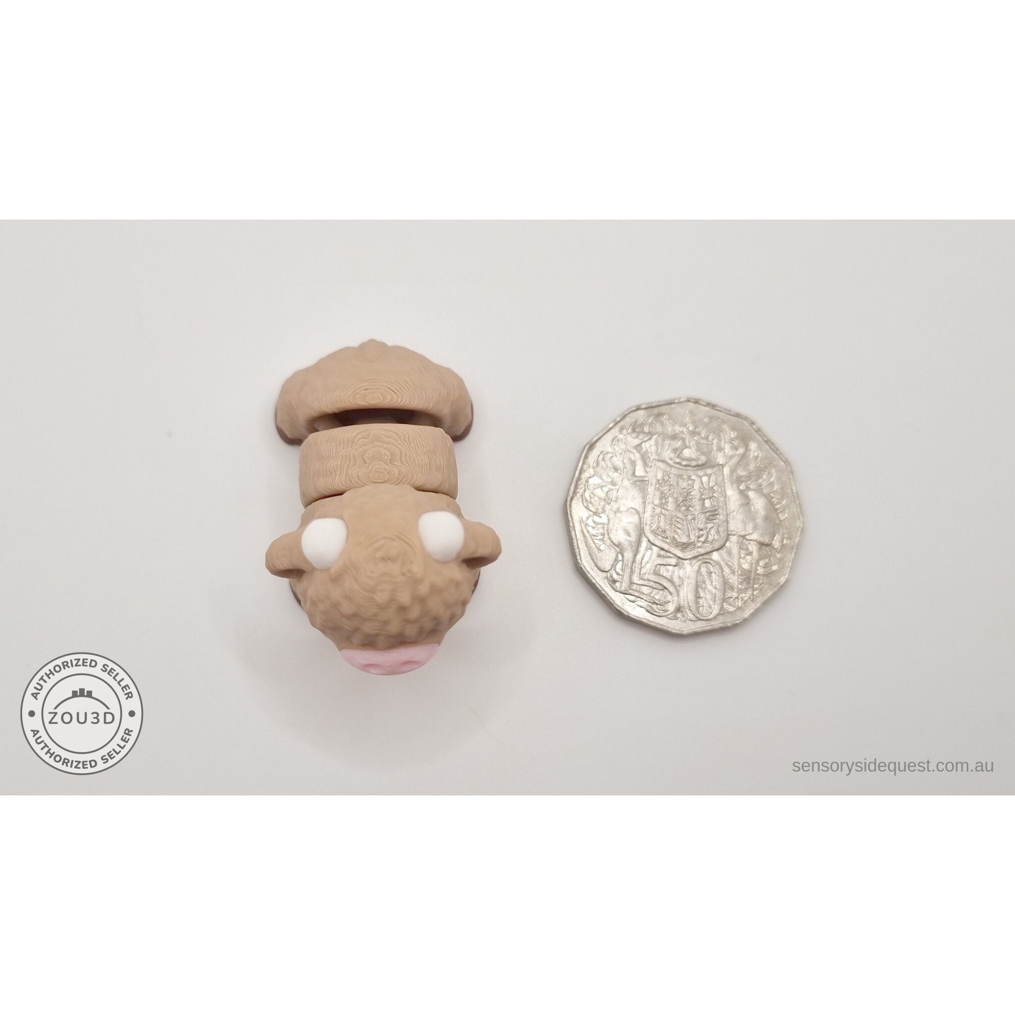 Baby Highland Cow keychain 3D printed articulated fidget toy — three-quarter front view showing keychain ring — Sensory Sidequest Australia
