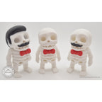 Mr.Skeleton all three variants front view — Freddie Mercury, Moustache, and Basic side by side — 3D printed articulated fidget toys by Sensory Sidequest