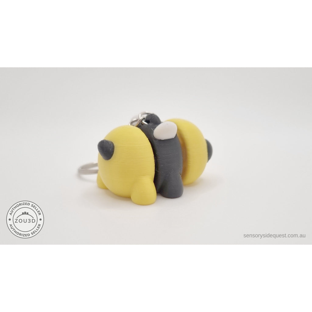 Baby Bee keychain — rear angle showing thorax and wing nubs with keyring