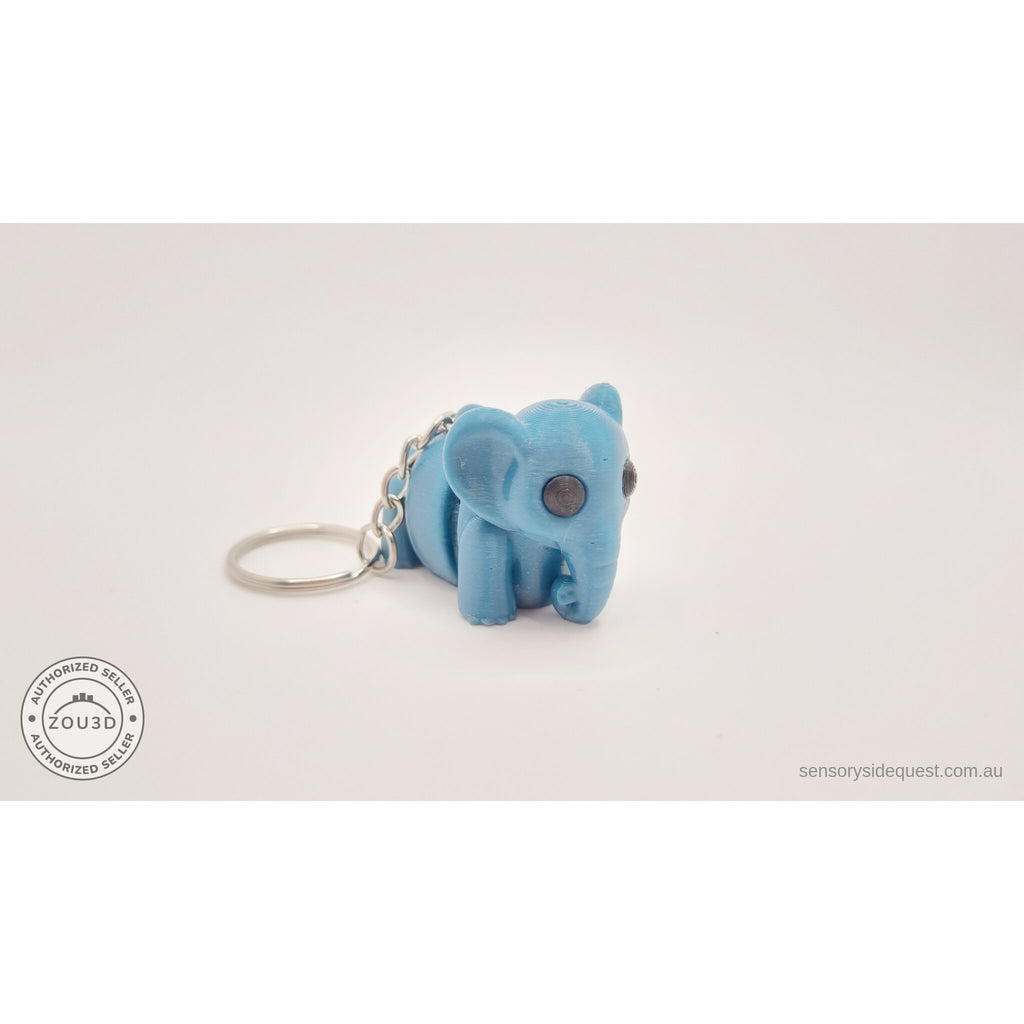 Blue Baby Elephant 3D printed keychain toy — 3/4 front view with keychain ring