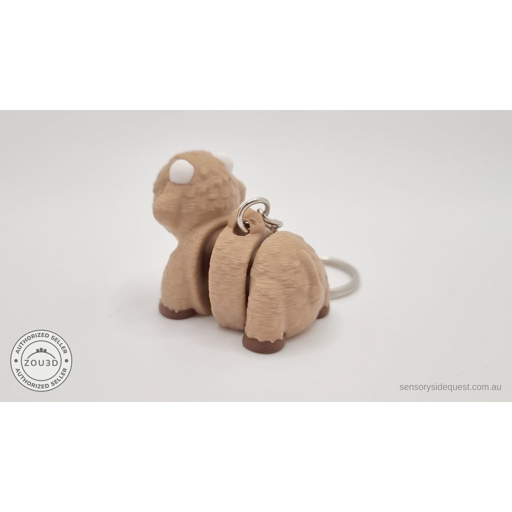 Baby Highland Cow keychain 3D printed articulated fidget toy — rear view with chain and keychain ring extended — Sensory Sidequest Australia