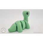 Green Baby Brontosaurus 3D printed articulated fidget toy — rear straight view showing tail detail — Sensory Sidequest Australia
