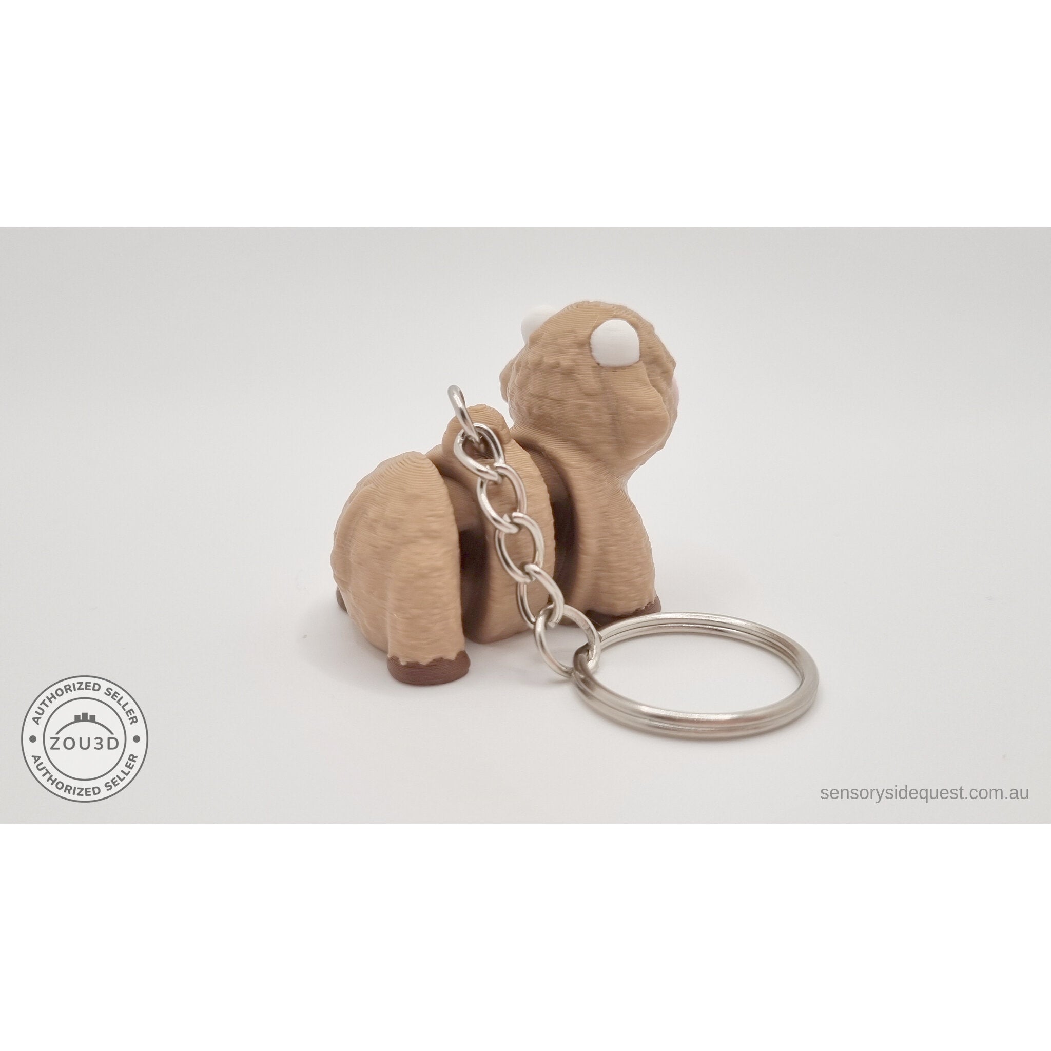 Baby Highland Cow keychain 3D printed articulated fidget toy — front view showing pink nose and keychain attachment — Sensory Sidequest Australia