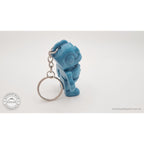 Tiny Robot 3D printed fidget toy keychain variant in teal — 3/4 rear view showing back detail and chain — Sensory Sidequest