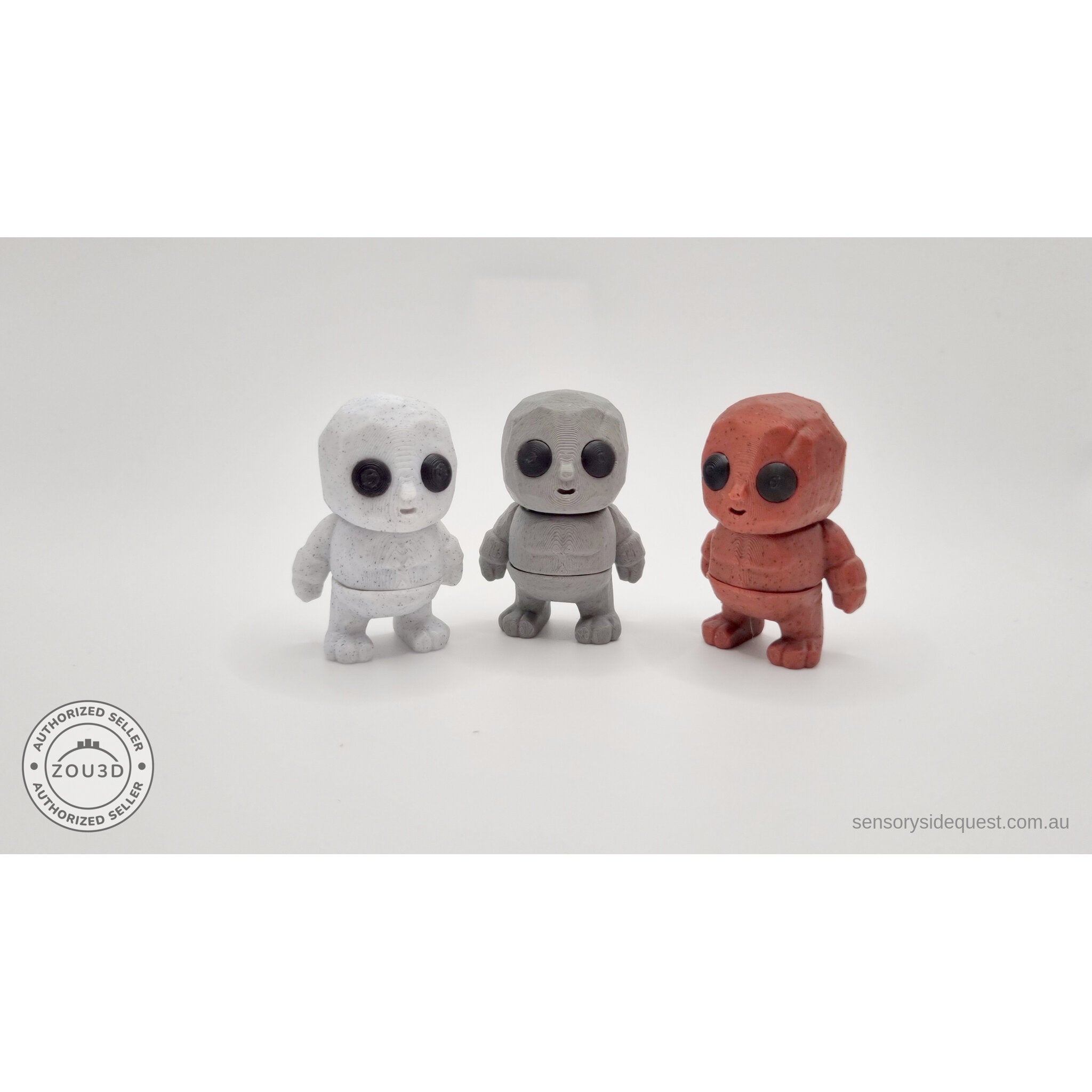 Three Tiny Rock Golem figures in White, Grey and Terracotta — 3D printed by Sensory Sidequest