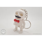 Mr.Skeleton Moustache keychain variant front closeup showing moustache and bow tie detail — 3D printed articulated fidget toy by Sensory Sidequest