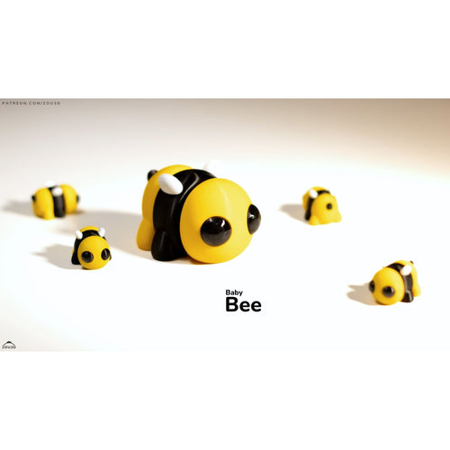 Yellow and black Baby Bee 3D printed articulated fidget toy by Sensory Sidequest