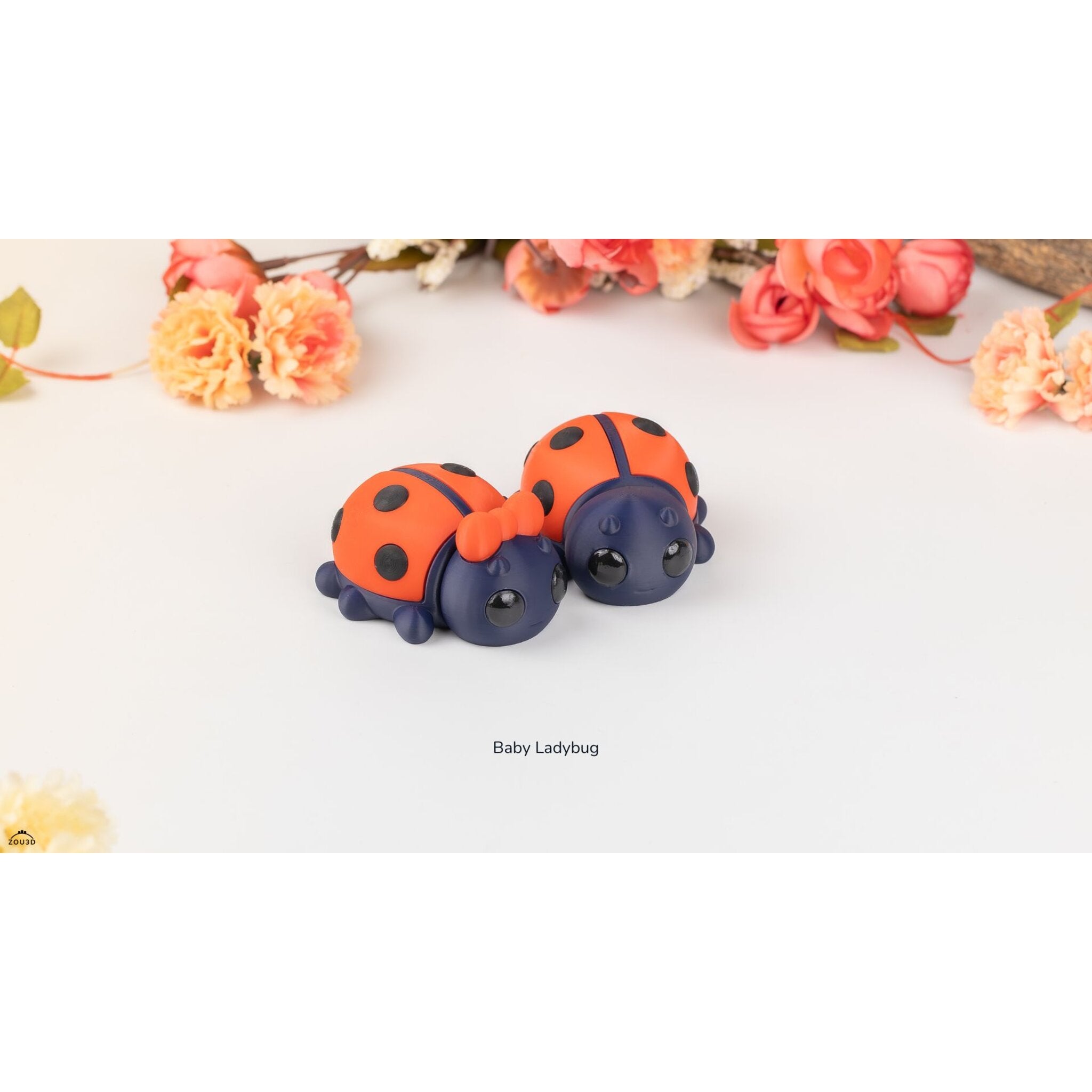 Baby Ladybug ZOU3D stock render — three-quarter view showing red elytra and navy body