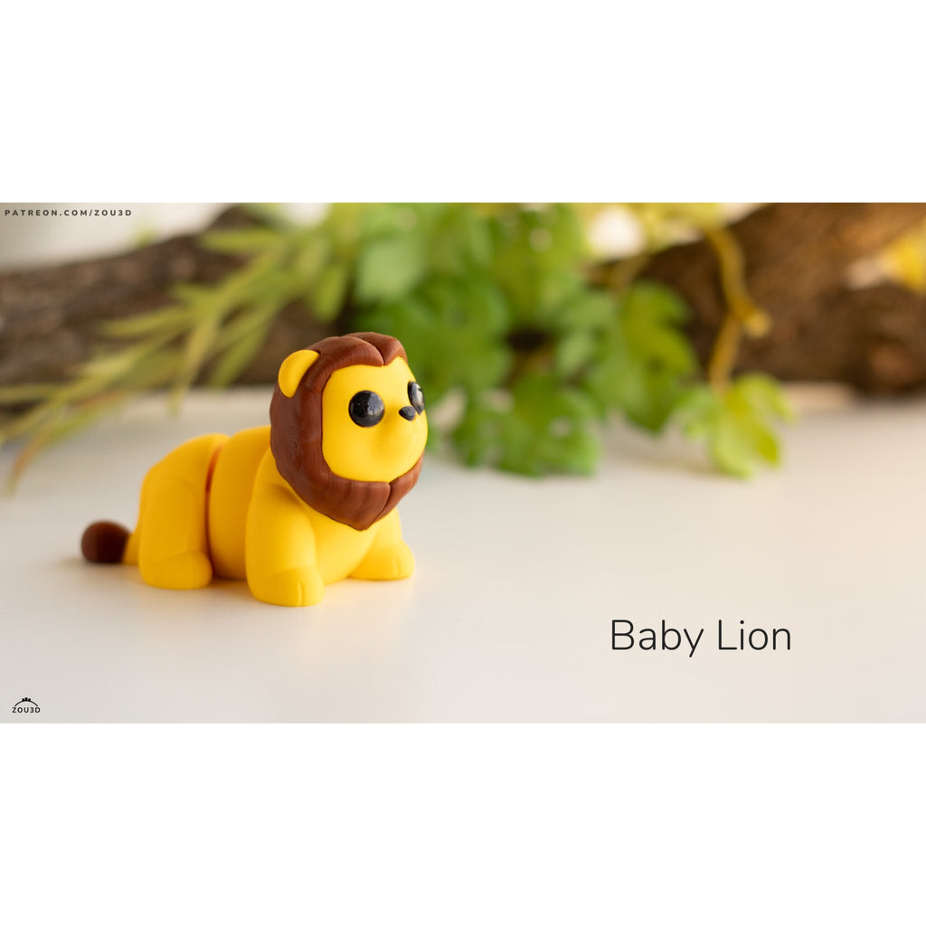 Yellow Baby Lion 3D printed articulated fidget toy by Sensory Sidequest