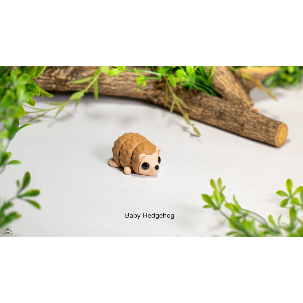 Baby Hedgehog 3D printed articulated fidget toy — close-up view highlighting the detailed quill texture across the back