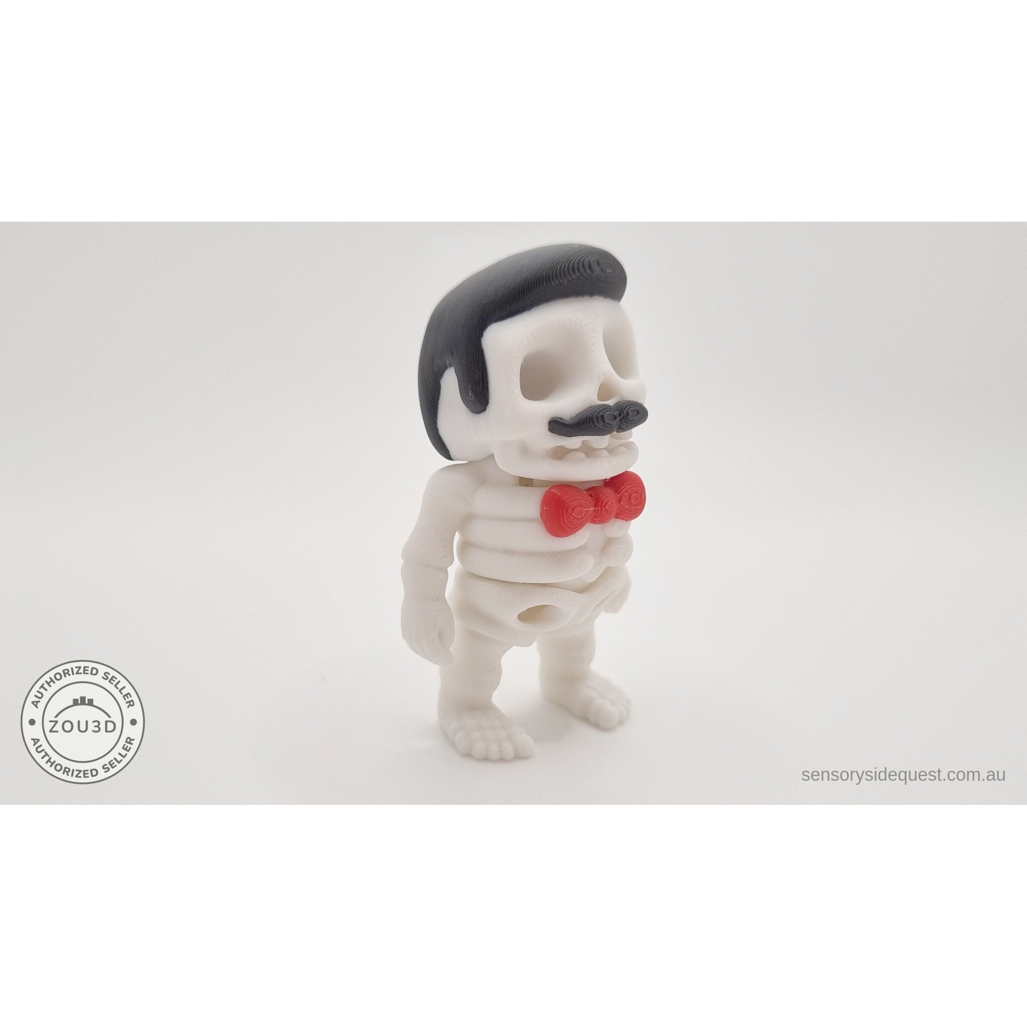 Mr.Skeleton Freddie Mercury variant 3/4 front view — 3D printed articulated fidget toy by Sensory Sidequest
