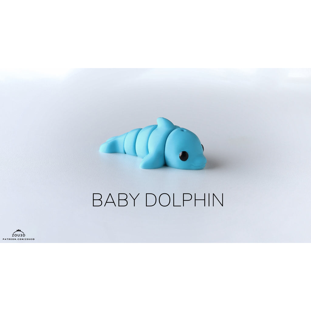 Blue Baby Dolphin 3D printed articulated fidget toy by Sensory Sidequest