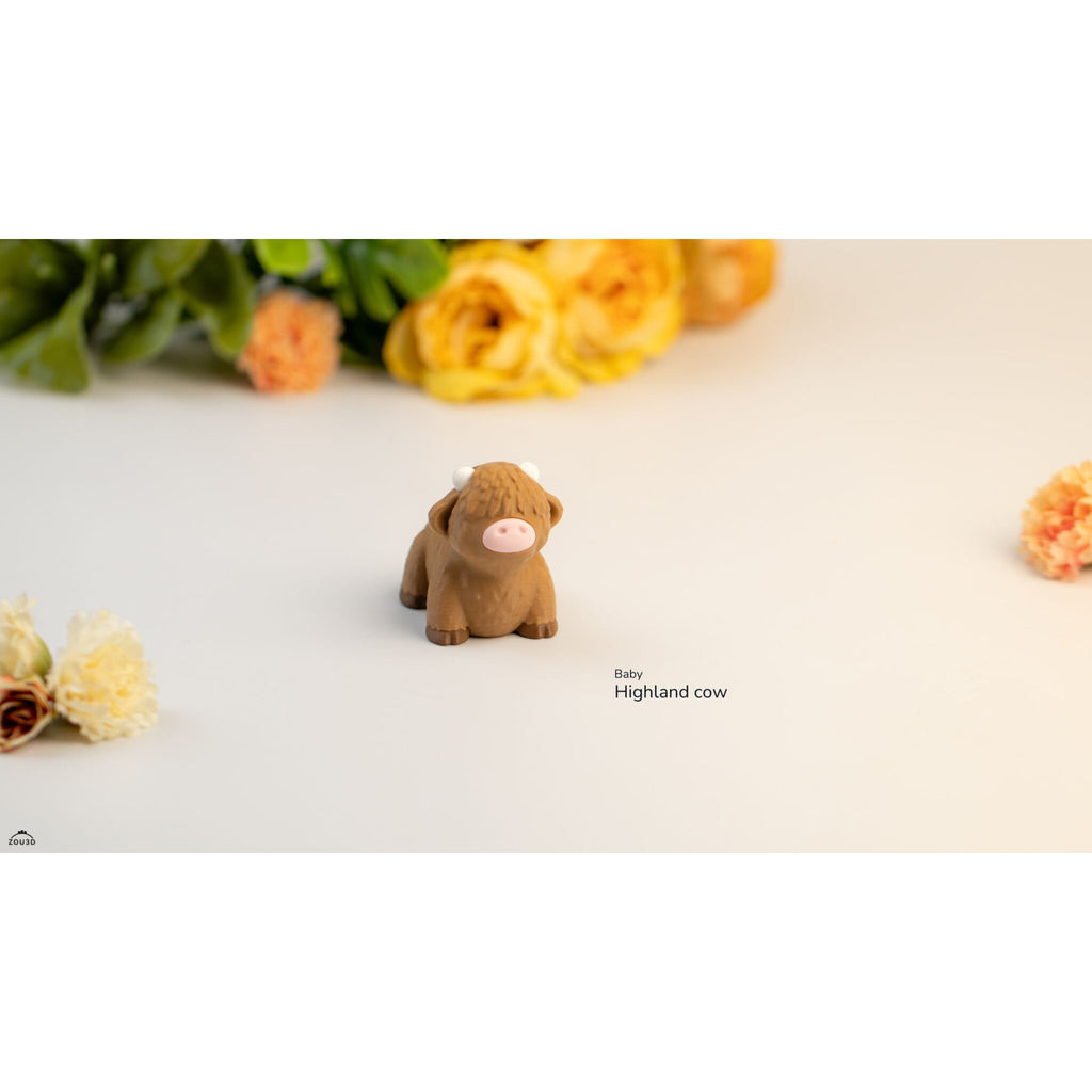 Baby Highland Cow 3D printed fidget toy — three-quarter front view showing body detail and articulation — Sensory Sidequest Australia