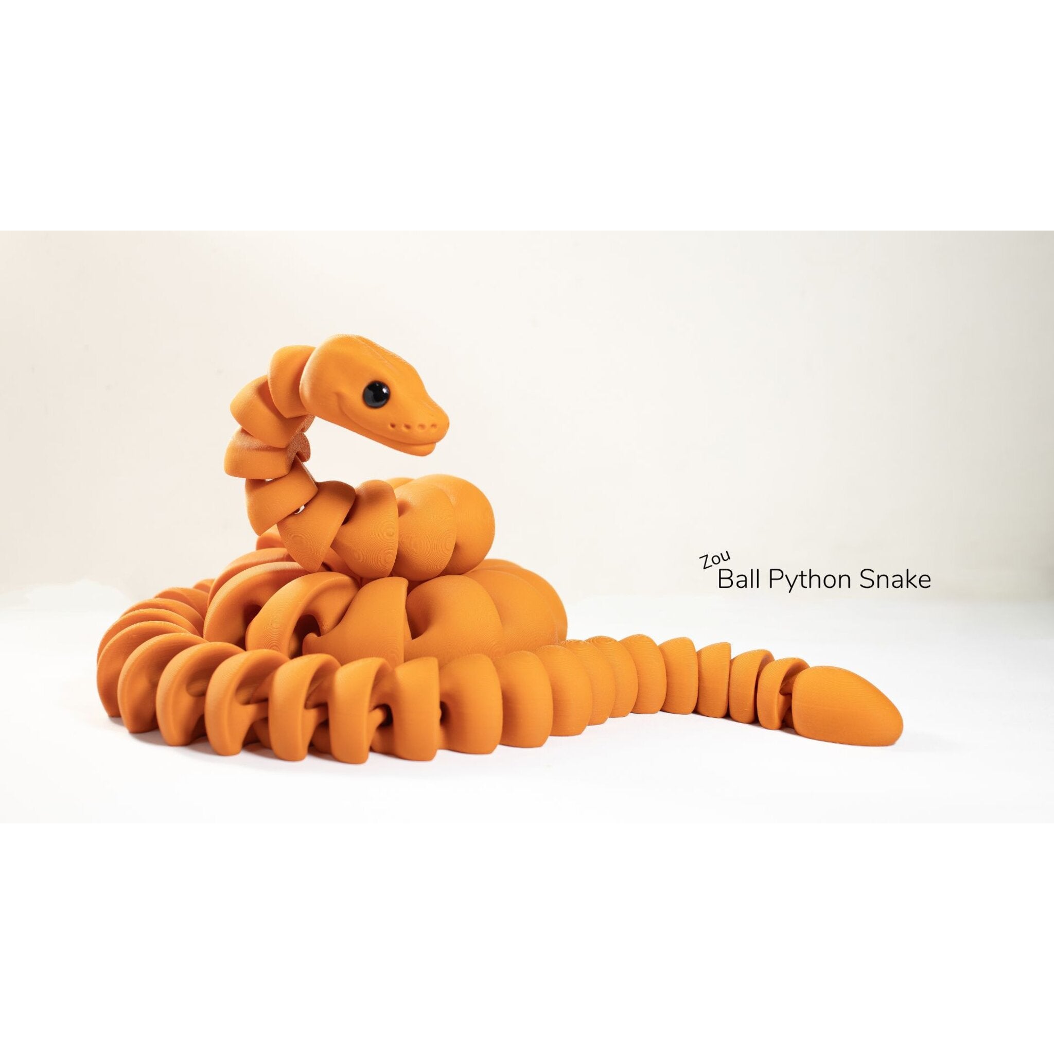Zou3D Ball Python Snake official render — overhead flat-lay showing full length of articulated body in S-curve