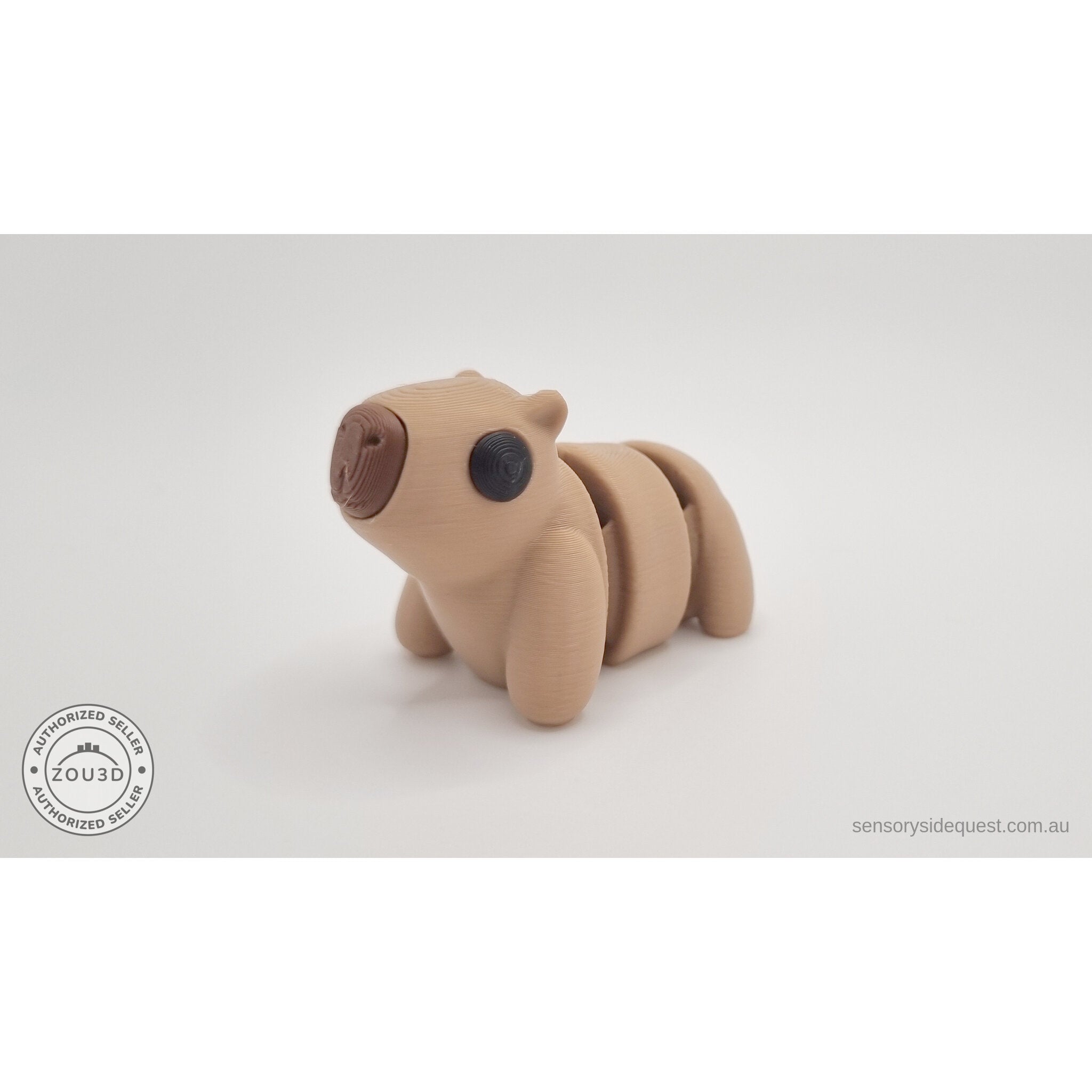 Baby Capybara smooth finish — three-quarter front view showing snout, eye, and segmented body