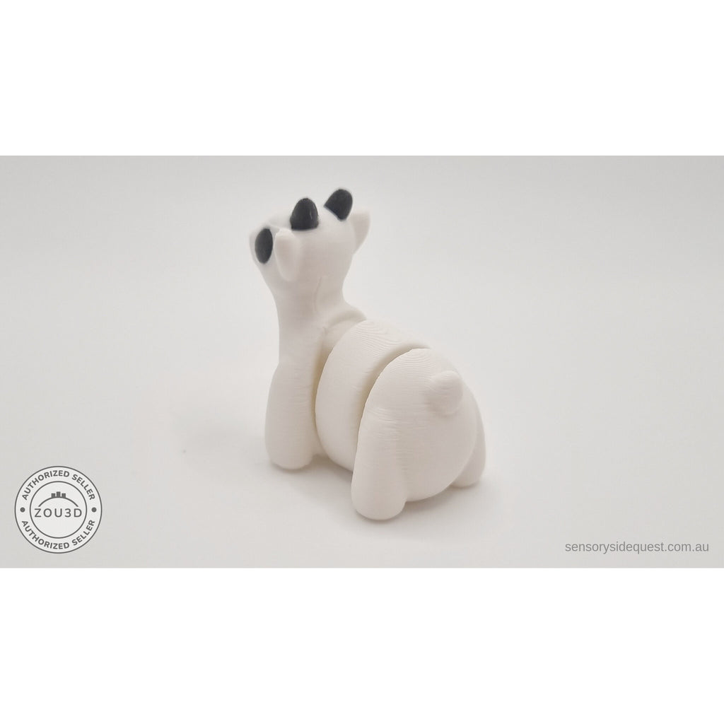 White Baby Goat 3D printed articulated toy — 3/4 right side showing flexible body segments