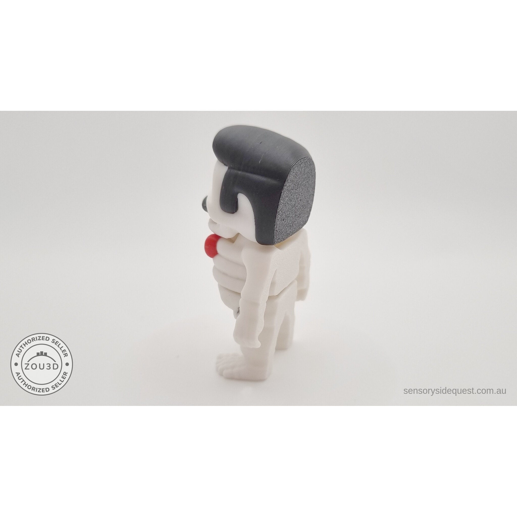 Mr.Skeleton Freddie Mercury variant back-left view showing articulated spine and ribcage — 3D printed articulated fidget toy by Sensory Sidequest