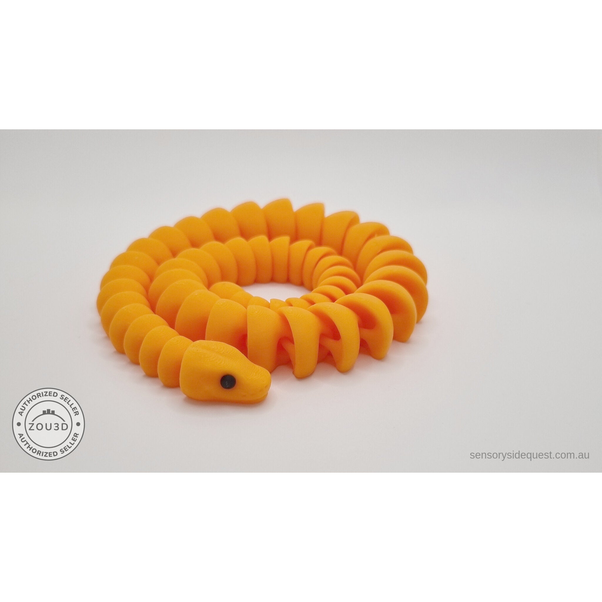 Ball Python 3D printed articulated fidget toy — S-curve pose with head facing forward — Sensory Sidequest Australia