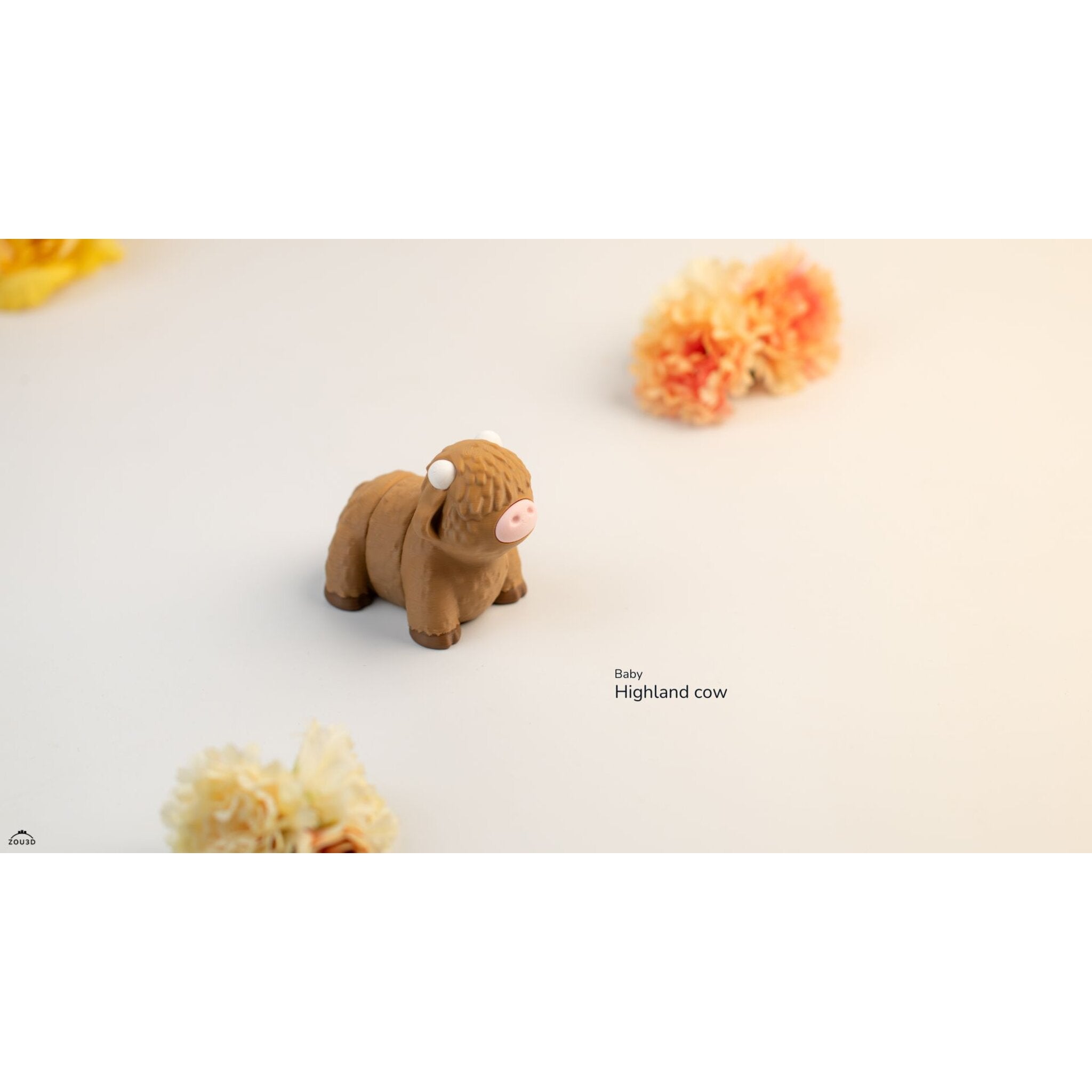 Baby Highland Cow 3D printed articulated toy — side view showing body segments and articulation joints — Sensory Sidequest Australia