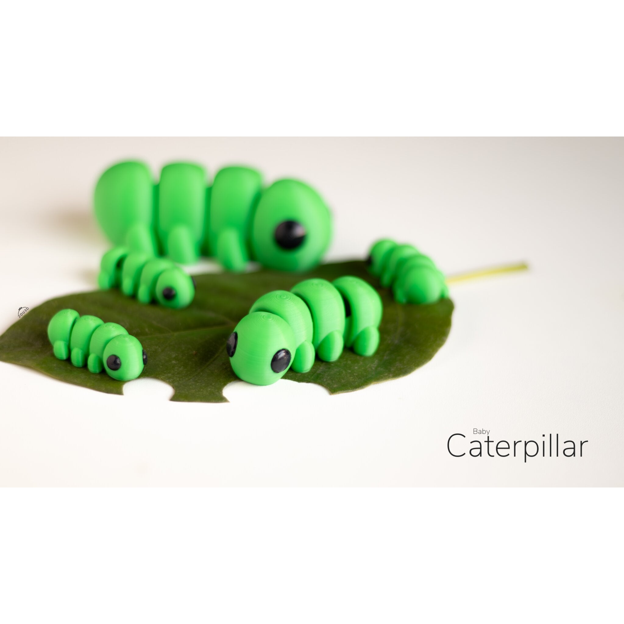 Close-up detail of Caterpillar articulation segments and head — 3D printed fidget toy by Sensory Sidequest