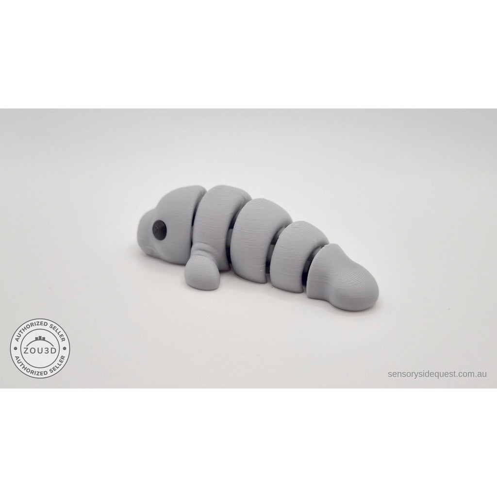 Grey Baby Manatee 3D printed fidget toy left side view by Sensory Sidequest