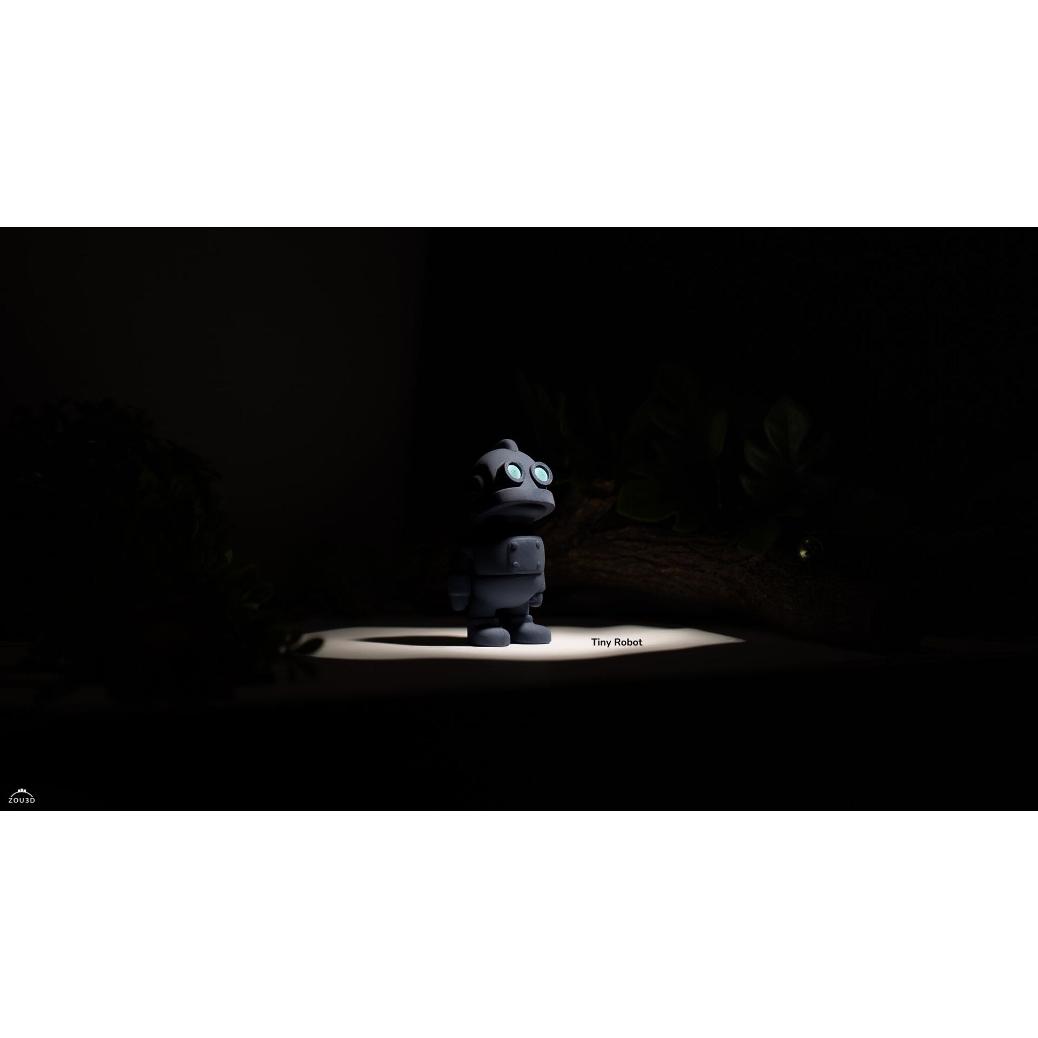 Zou3D render of Tiny Robot articulated fidget toy in grey/slate — side profile showing segmented silhouette