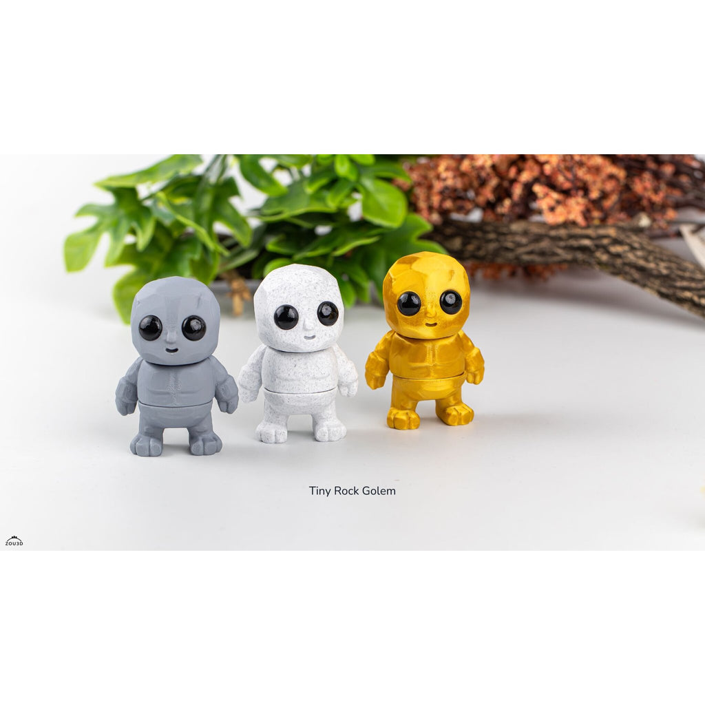 Tiny Rock Golem collection — Gold, White and Grey 3D printed articulated figures by Sensory Sidequest