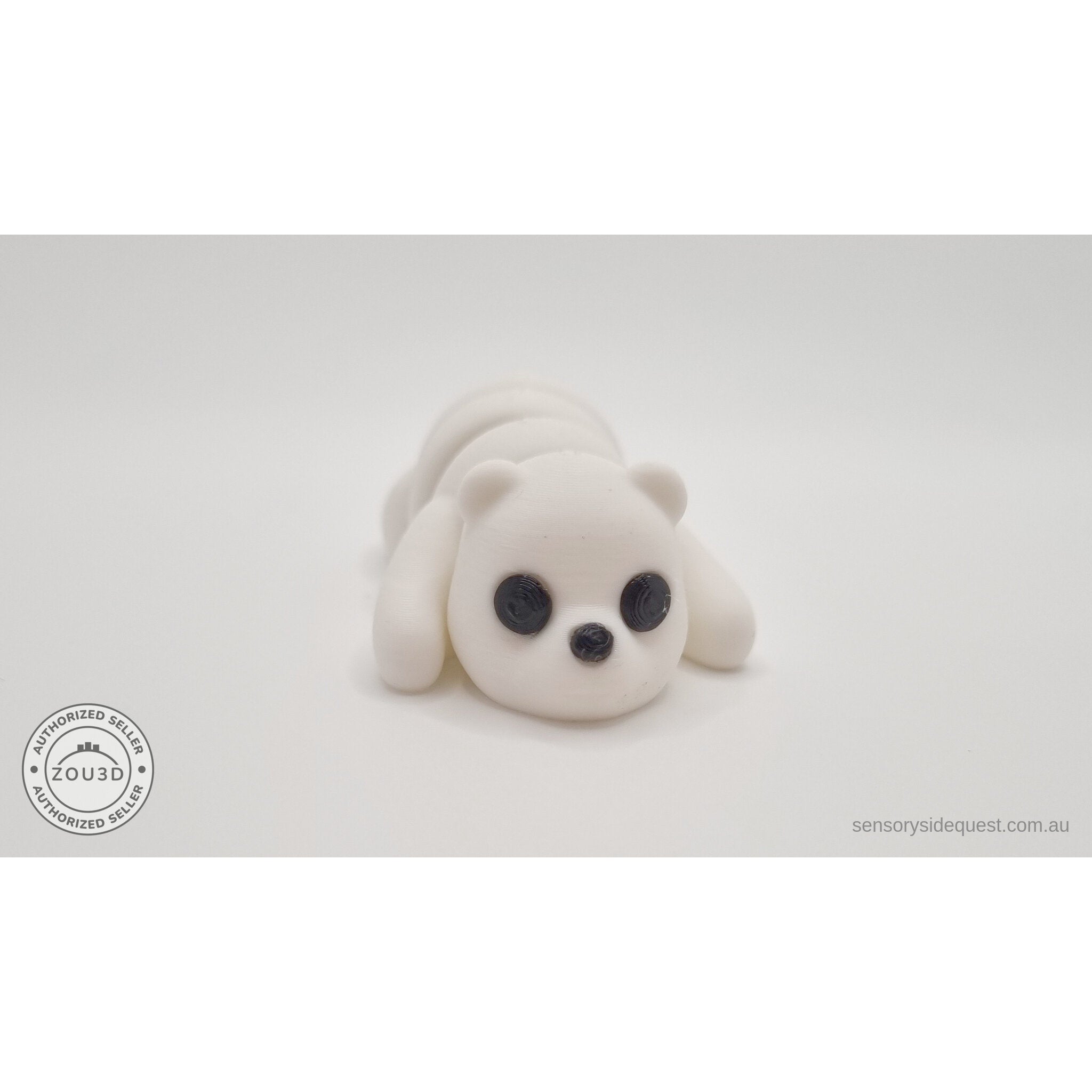White Baby Bear 3D printed articulated fidget toy — 3/4 front view showing face and body segments — Sensory Sidequest Australia