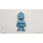 3D printed Tiny Robot articulated fidget toy in teal — front upright view showing dome head, circular eyes, antenna, and compact body — Sensory Sidequest