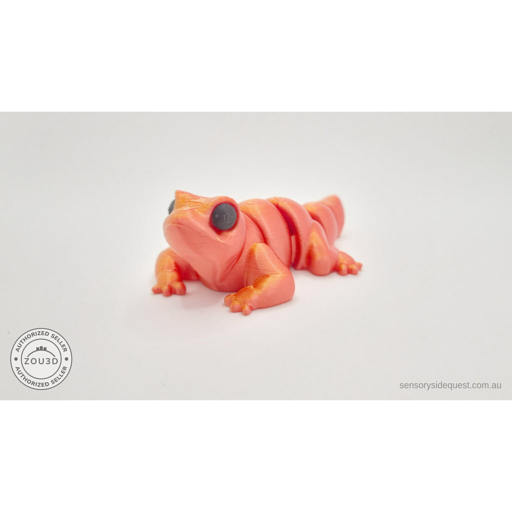Red-gold Baby Lizard 3D printed articulated fidget toy — side profile showing segmented body and four legs — Sensory Sidequest