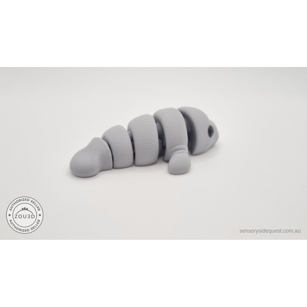 Grey Baby Manatee 3D printed articulated toy rear angle by Sensory Sidequest