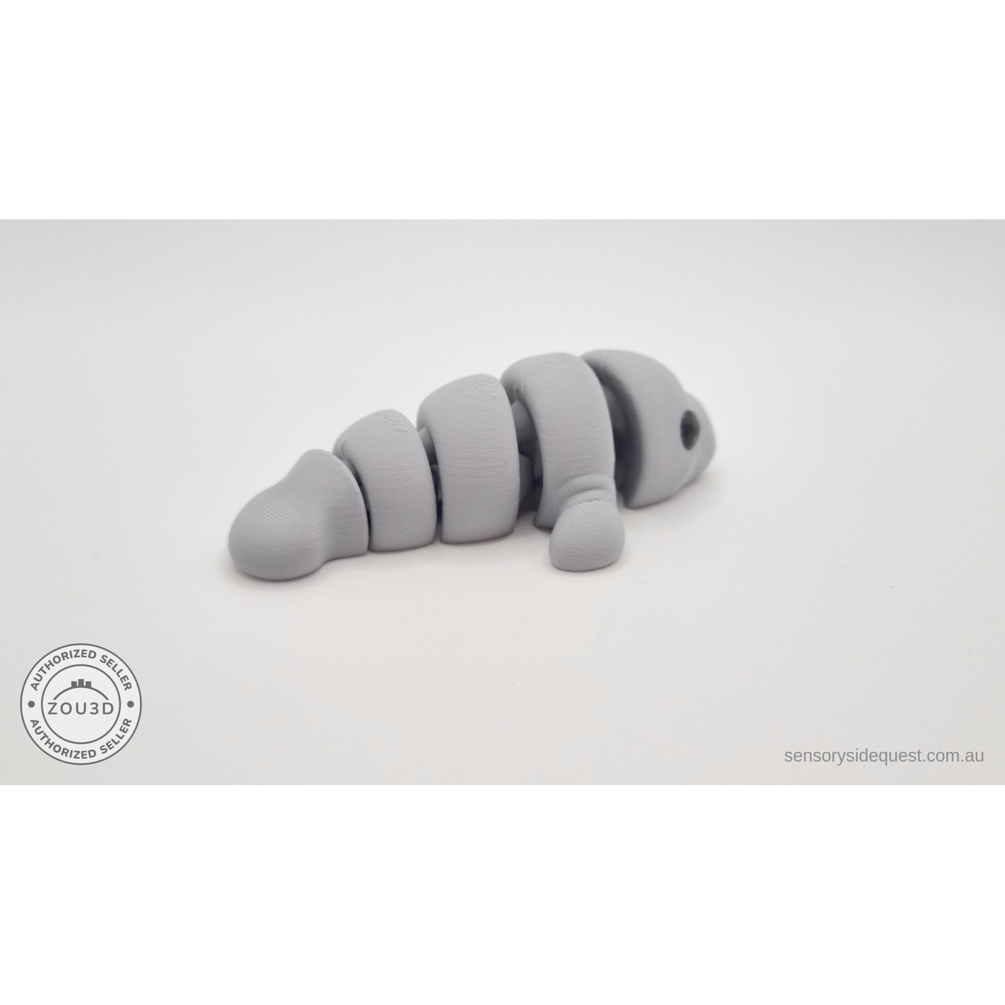 Grey Baby Manatee 3D printed articulated toy rear angle by Sensory Sidequest