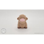 Baby Highland Cow 3D printed fidget toy — front view showing shaggy fringe, pink nose and white horns — Sensory Sidequest