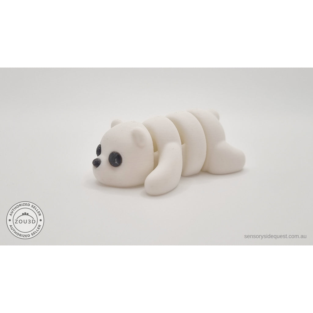 White Baby Bear 3D printed articulated fidget toy — 3/4 front-low angle showing full body — Sensory Sidequest Australia