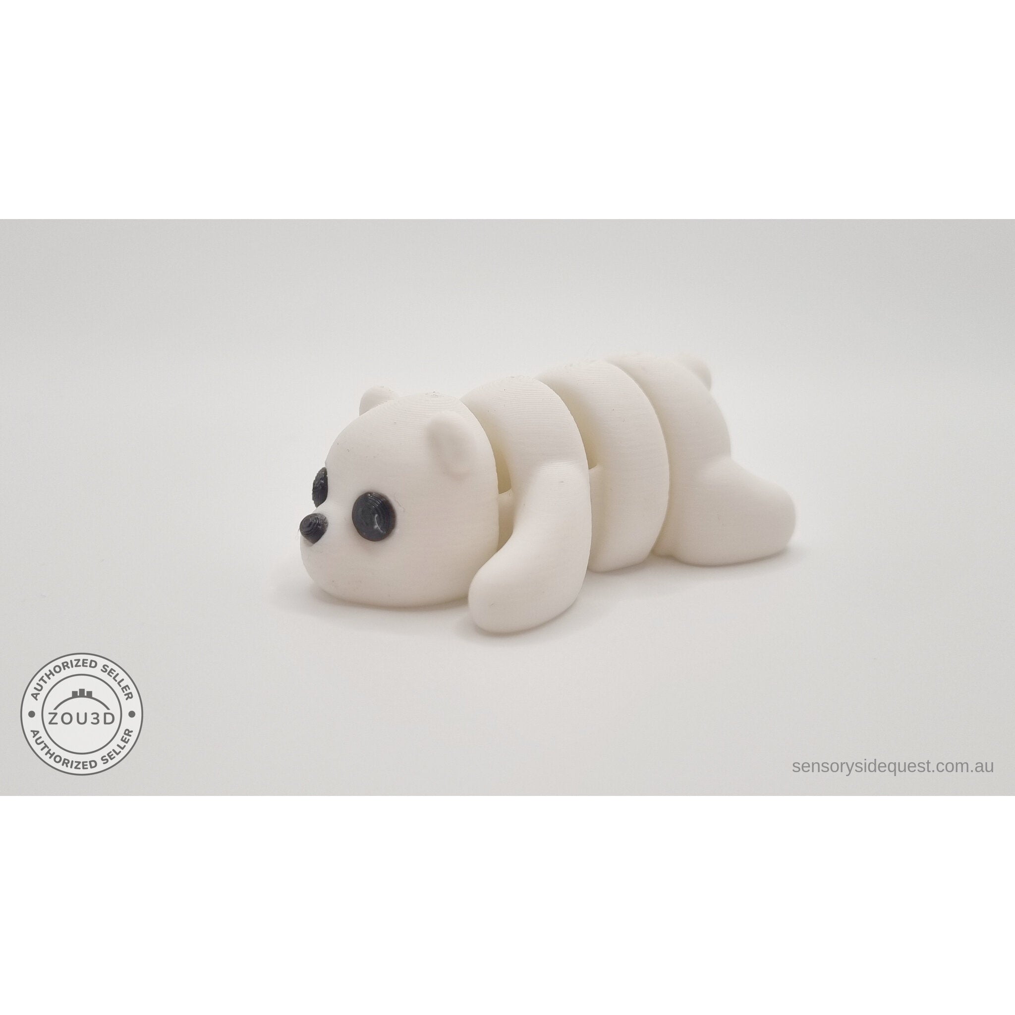 White Baby Bear 3D printed articulated fidget toy — 3/4 front-low angle showing full body — Sensory Sidequest Australia