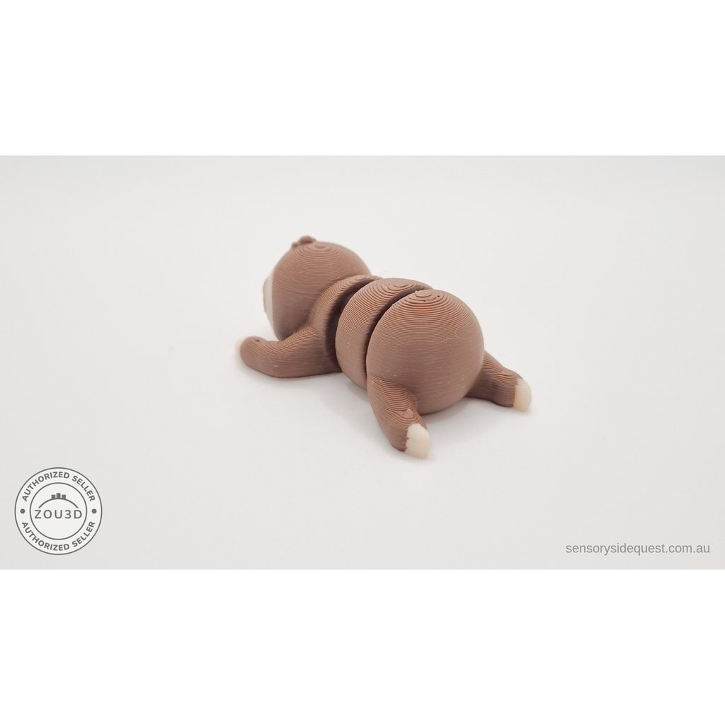 Baby Sloth 3D printed fidget toy — rear overhead view showing back and tail end, own photo by Sensory Sidequest