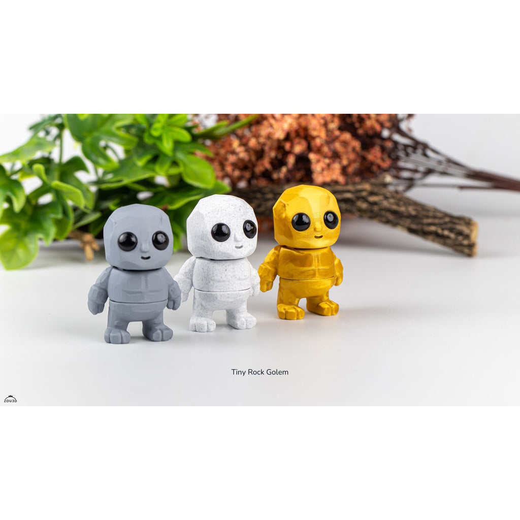 Tiny Rock Golem collection — three colourways 3D printed articulated fidget toys by Sensory Sidequest